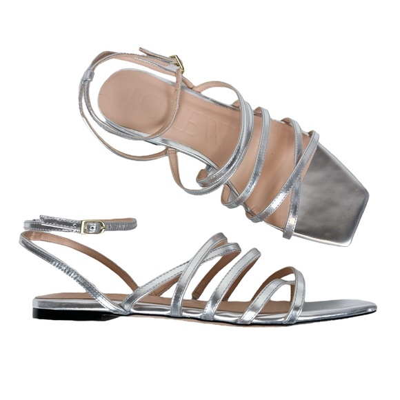 J. Crew Capri Strappy Sandals Metallic Silver Leather Size 9 - Picture 2 of 15